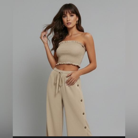 Boho Frill Trim Tube Top & Split Hem Pants - Picture 3 of 11